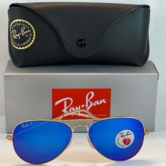 NEW RAY BAN RB3025/112 authentic Sunglasses Gold Blue POLARIZED Made In Italy - Picture 6 of 11